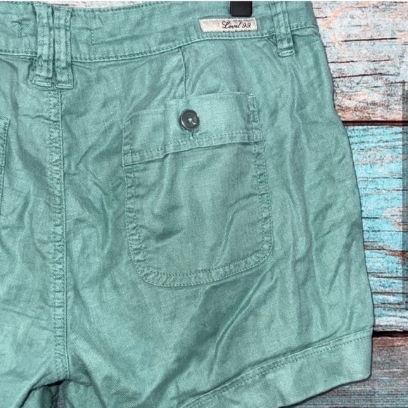 Anthropologie Level 99 Shorts 27 Teal Green Blue Linen Feel Cuffed Look Pockets - Picture 4 of 7